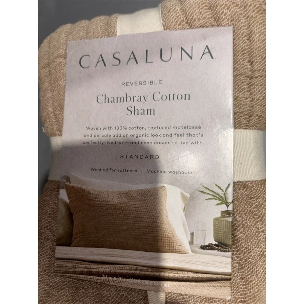 Casaluna‎ Reversible Textured Cotton Chambray Coverlet Sham Natural Standard